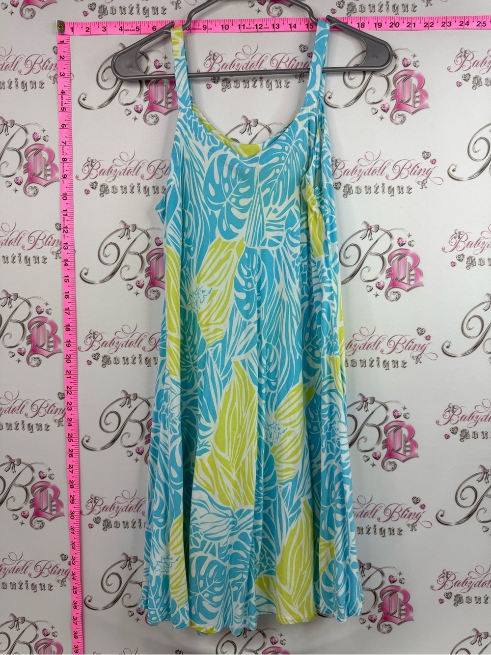 Go girl dress tropical bright neon Aqua & Lime Tropical Leaf Slip Dress
